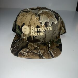 Vintage Camo Baseball Hat Outdoor Cap Banterra Bank Camp Outdoor Trucker Dad